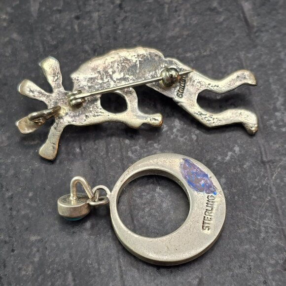 Vintage Sterling Silver Kokopelli Brooch & Inlaid Turquoise Pendant JJ4153 - Picture 9 of 11